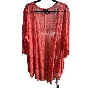 Torrid size 2 coral floral lace 3/4 sleeve open cardigan kimono tunic